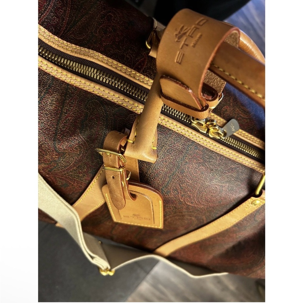 ETRO BOSTON RED PAISLEY Weekend Bag with Luggage Tag, Crossbody Strap, Clochette - Picture 13 of 15